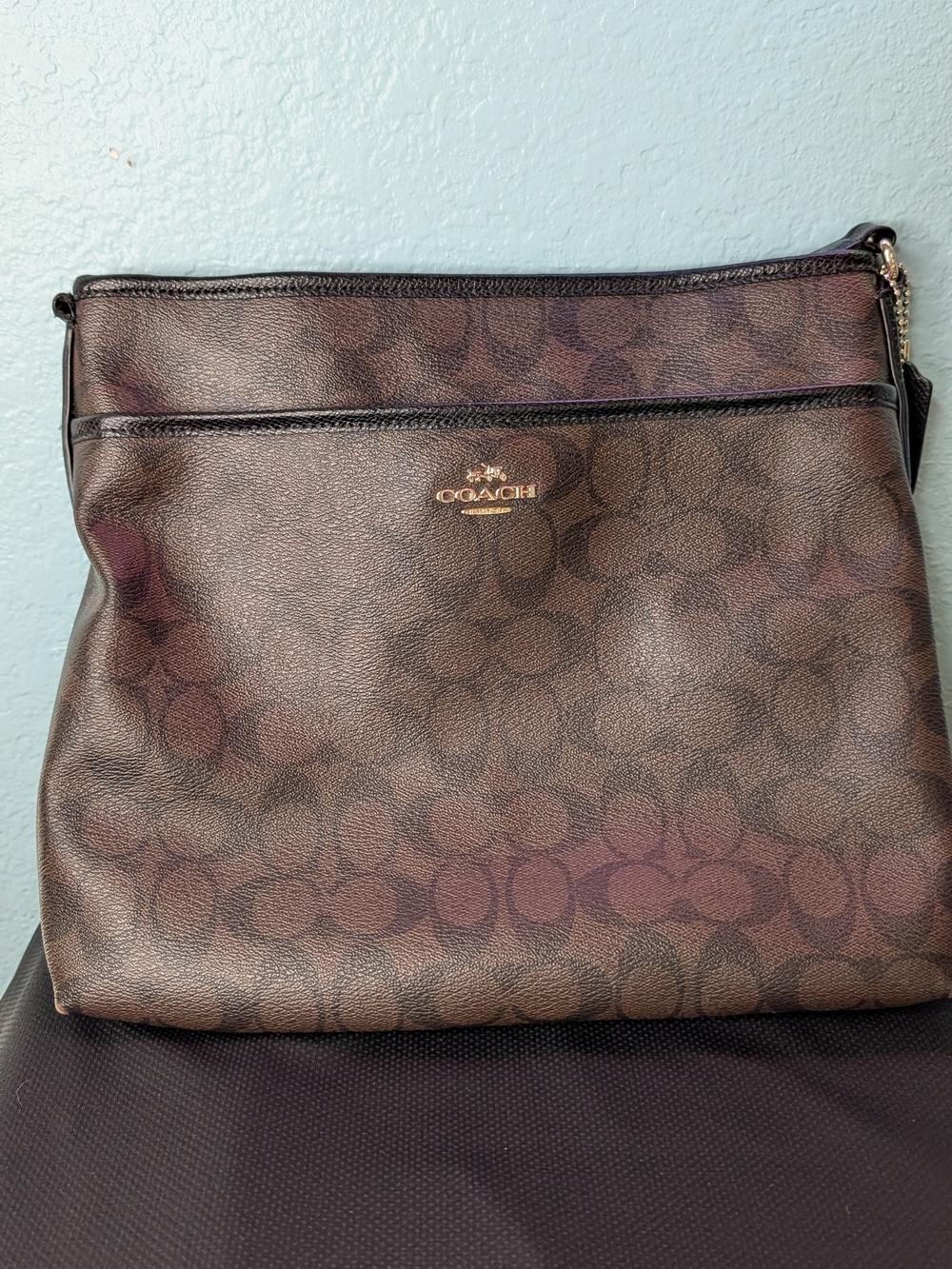 Coach Signature Canvas Rowan File Crossbody Bag — Brown & Black (As-Is)